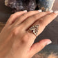 Garnet silver ring with unique boho crown design