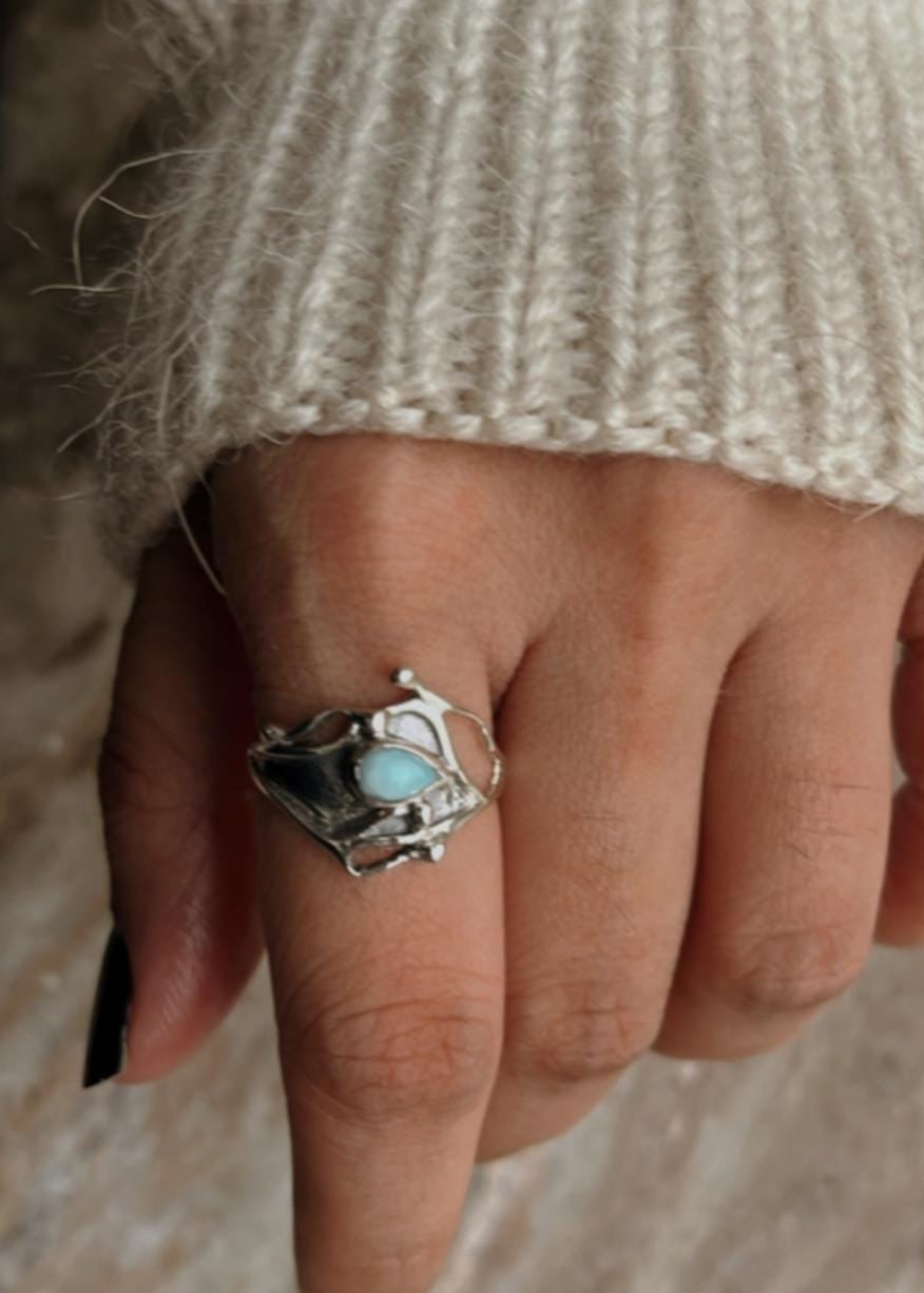 925 Sterling Silver New Larimar Molten Drip Ring