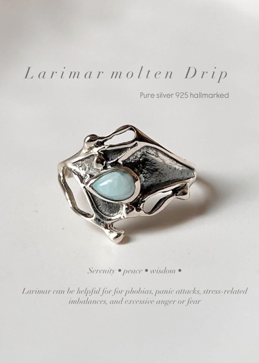 925 Sterling Silver New Larimar Molten Drip Ring