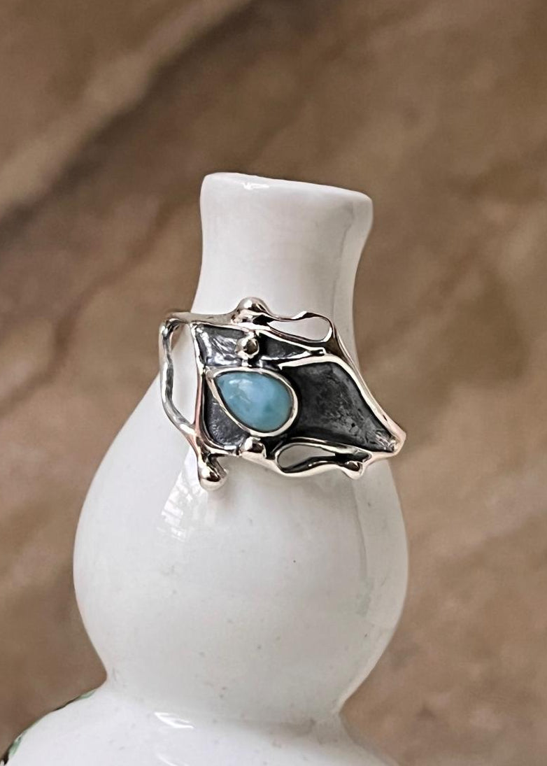 925 Sterling Silver New Larimar Molten Drip Ring