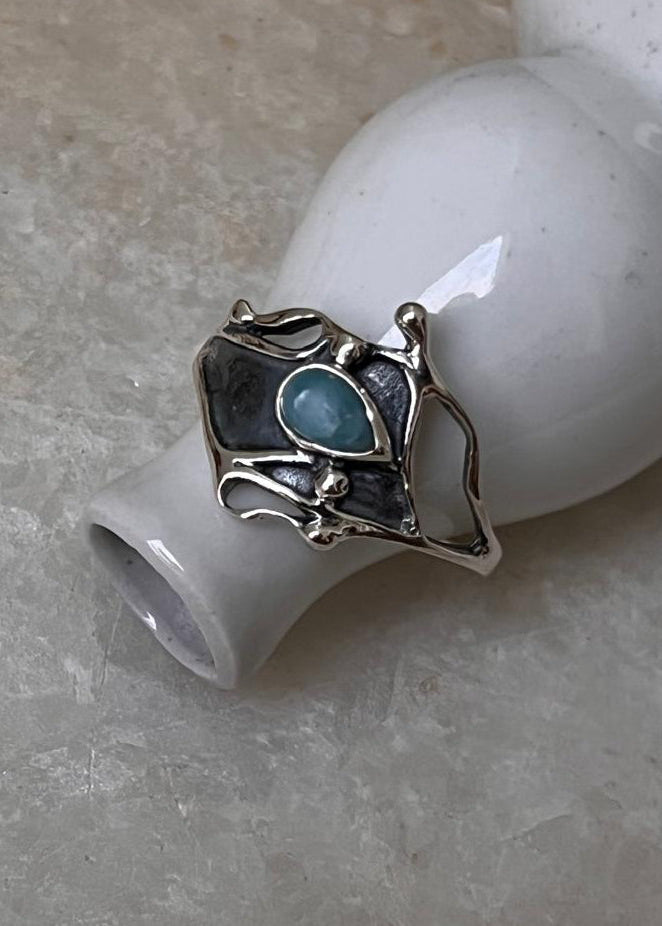 925 Sterling Silver New Larimar Molten Drip Ring