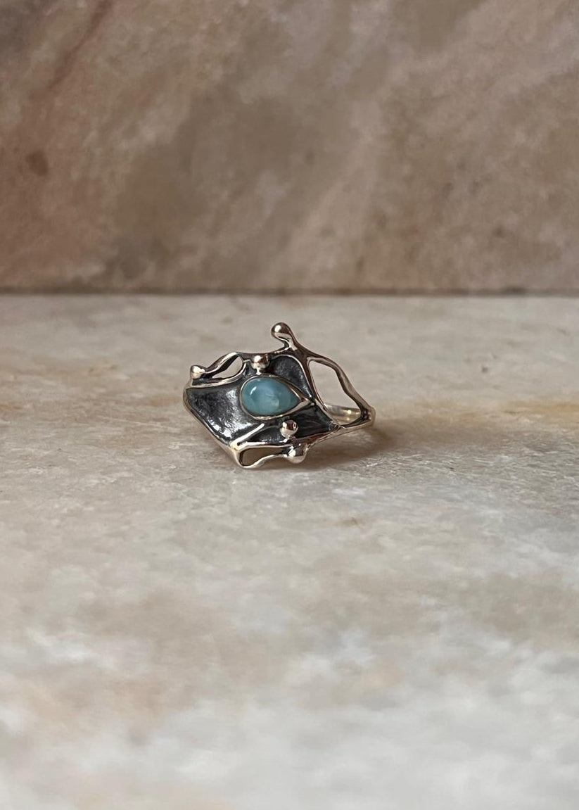 925 Sterling Silver New Larimar Molten Drip Ring