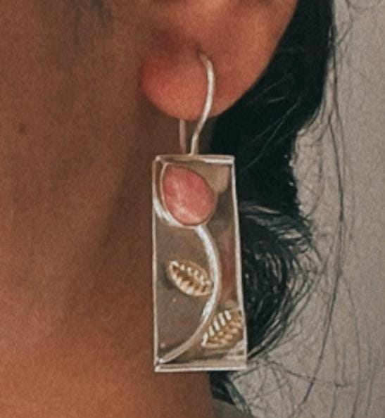 Elegant Rhodocrosite Flower Earrings in Silver