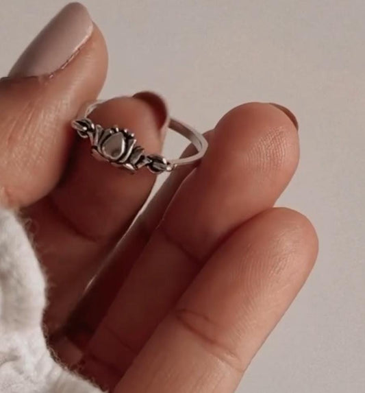 Silver Ring with Dynamic Moving Lotus Motif