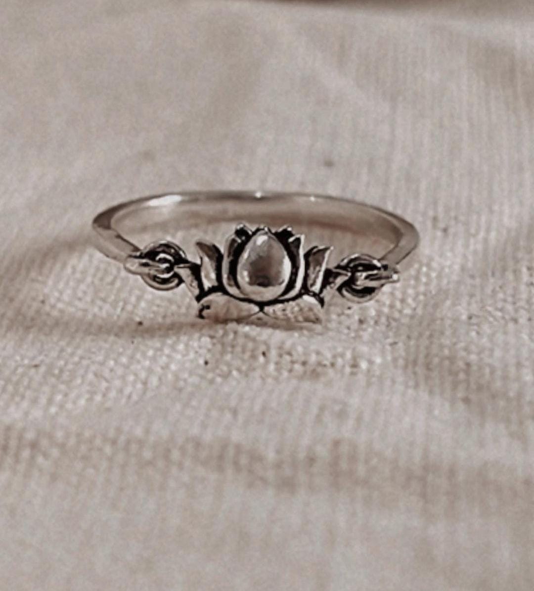 Handcrafted Silver Ring with Moving Lotus Flower