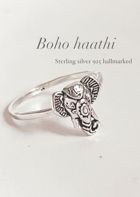 Chic Boho Hathi 925 Sterling Silver Ring with Elephant Design