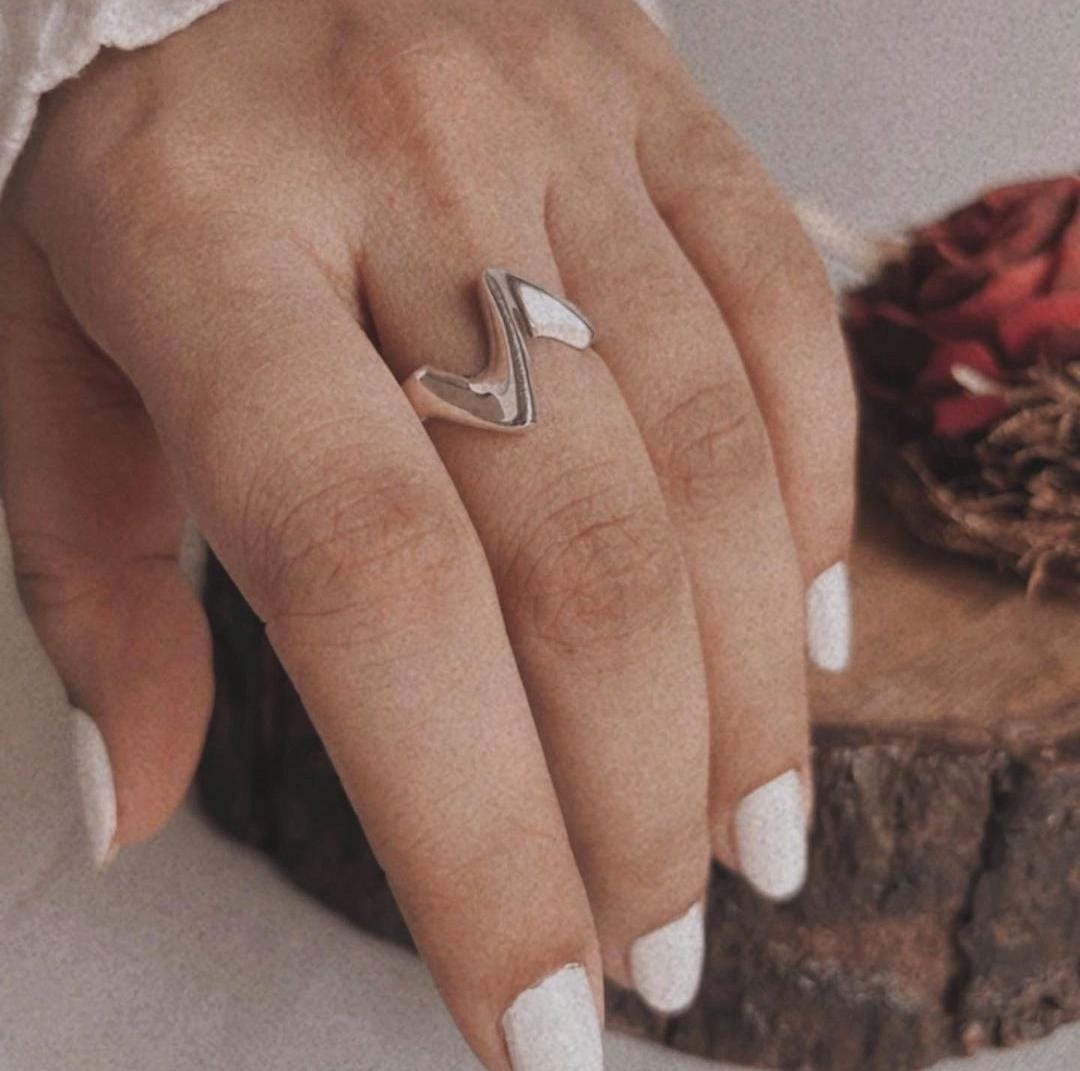 Handcrafted abstract sculpture-inspired silver ring