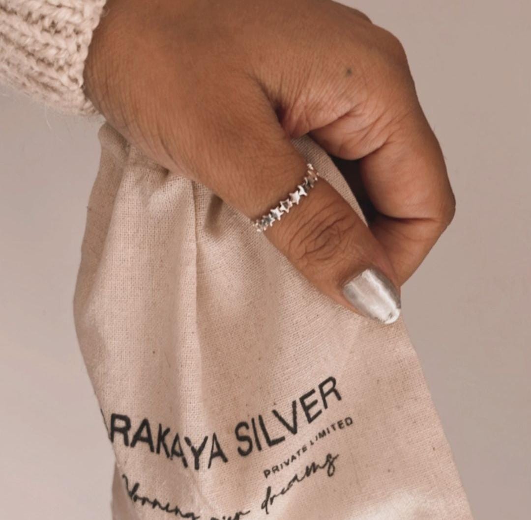 Charming silver ring featuring small star designs