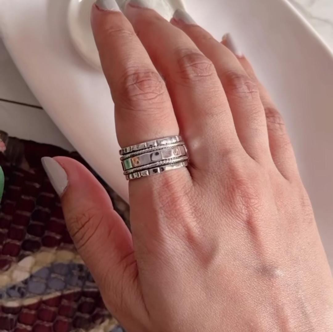 925 sterling silver tribal spinner ring with stacked design