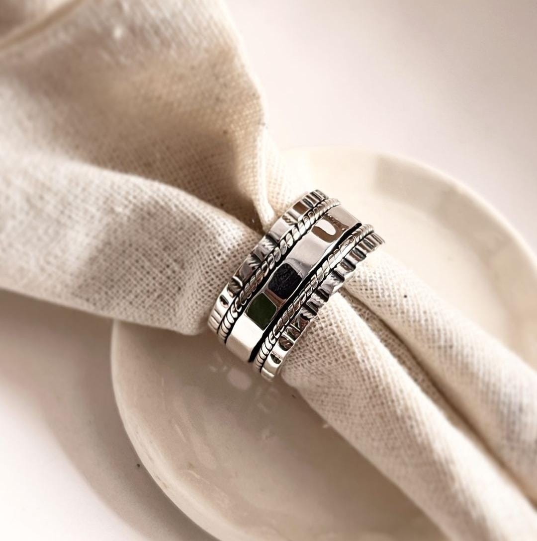 Charming tribal mix spinner silver ring