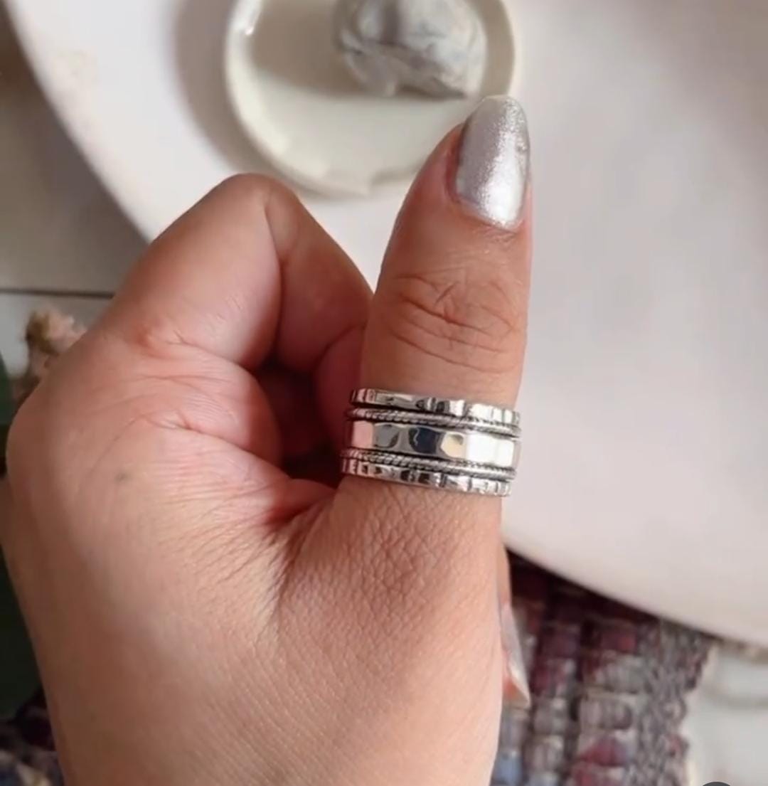 Trendy stackable tribal spinner ring in sterling silver