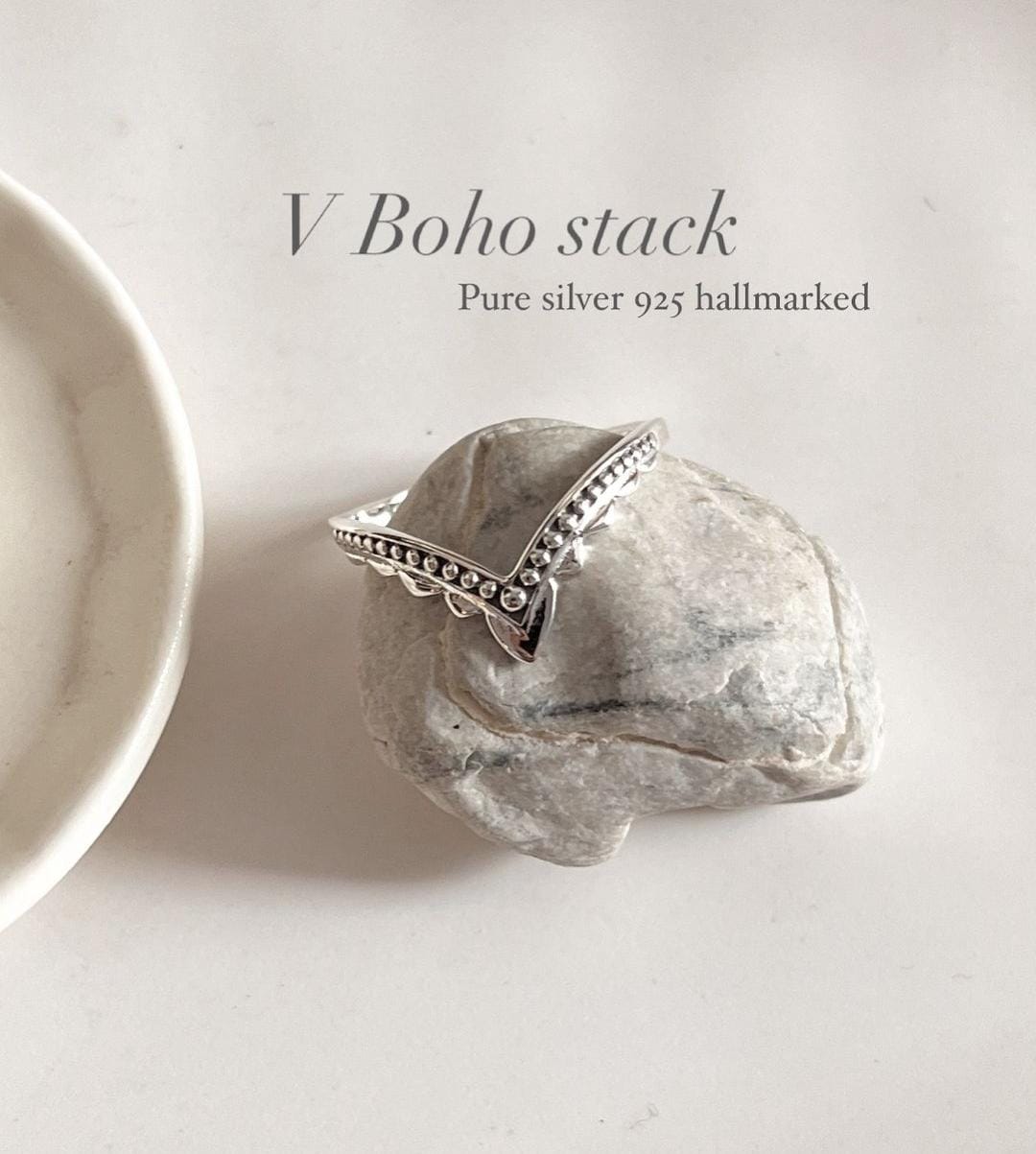 V Boho stackable 925 sterling silver ring