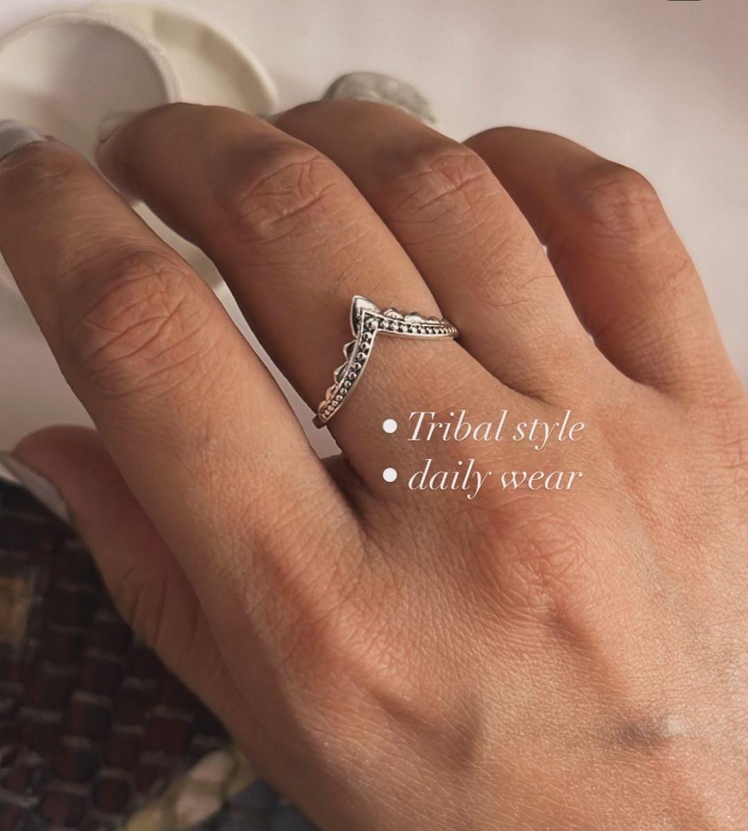 Unique V-shaped Boho stackable 925 silver ring