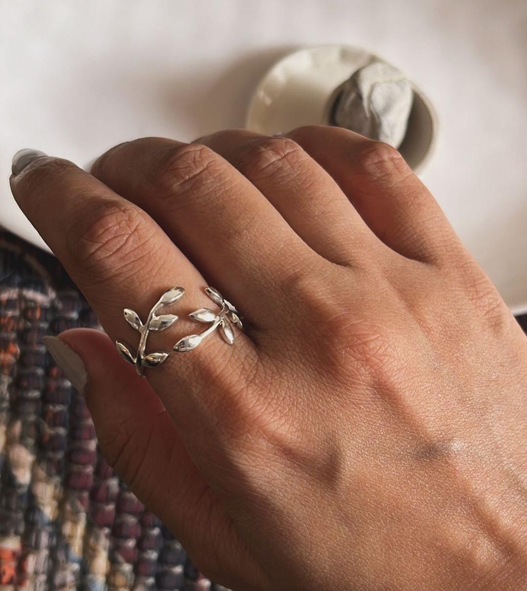 Nature-inspired willow leaf silver ring