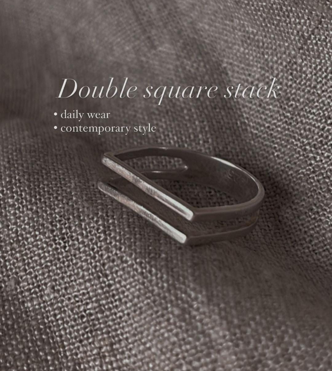 Timeless stackable silver ring featuring two square shapes