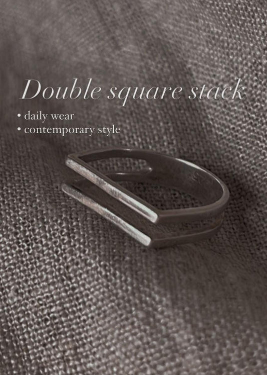 Timeless stackable 925 Sterling Silver ring featuring two square shapes
