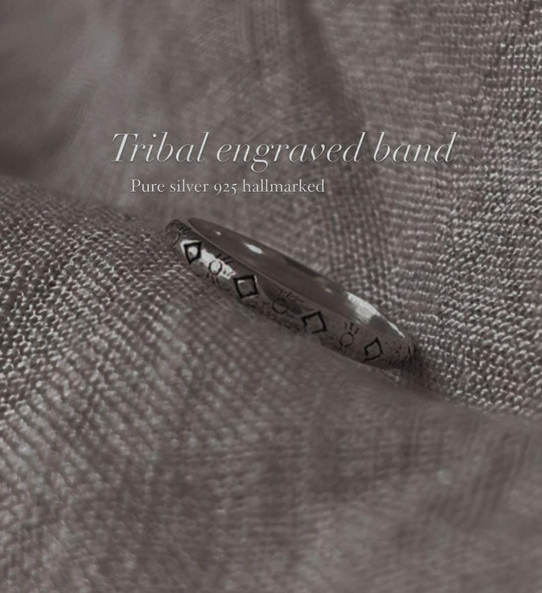 Unique tribal engraved silver band ring in 925
