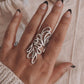 Handcrafted Bali leaf motif silver ring with fine craftsmanship.