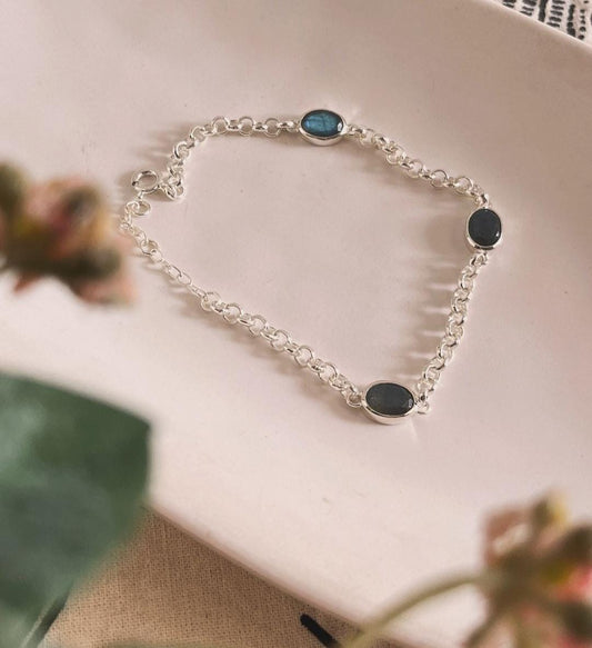 Labradorite 3 Stone Silver Bracelet