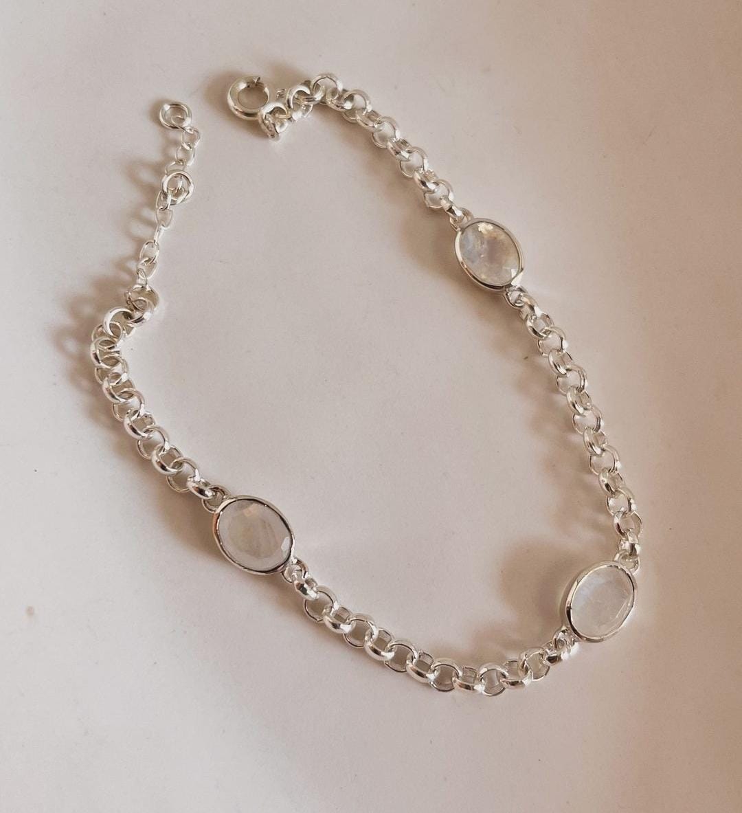 Silver Bracelet with 3 Moonstone Gemstones