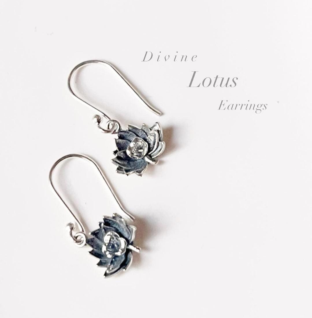 Small lotus flower silver earrings