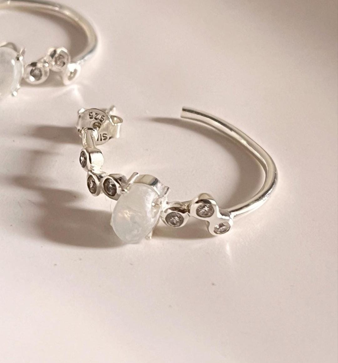 Elegant Moonstone CZ Silver Hoops for Statement Look