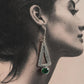 Bold green onyx triangle earrings with tribal design