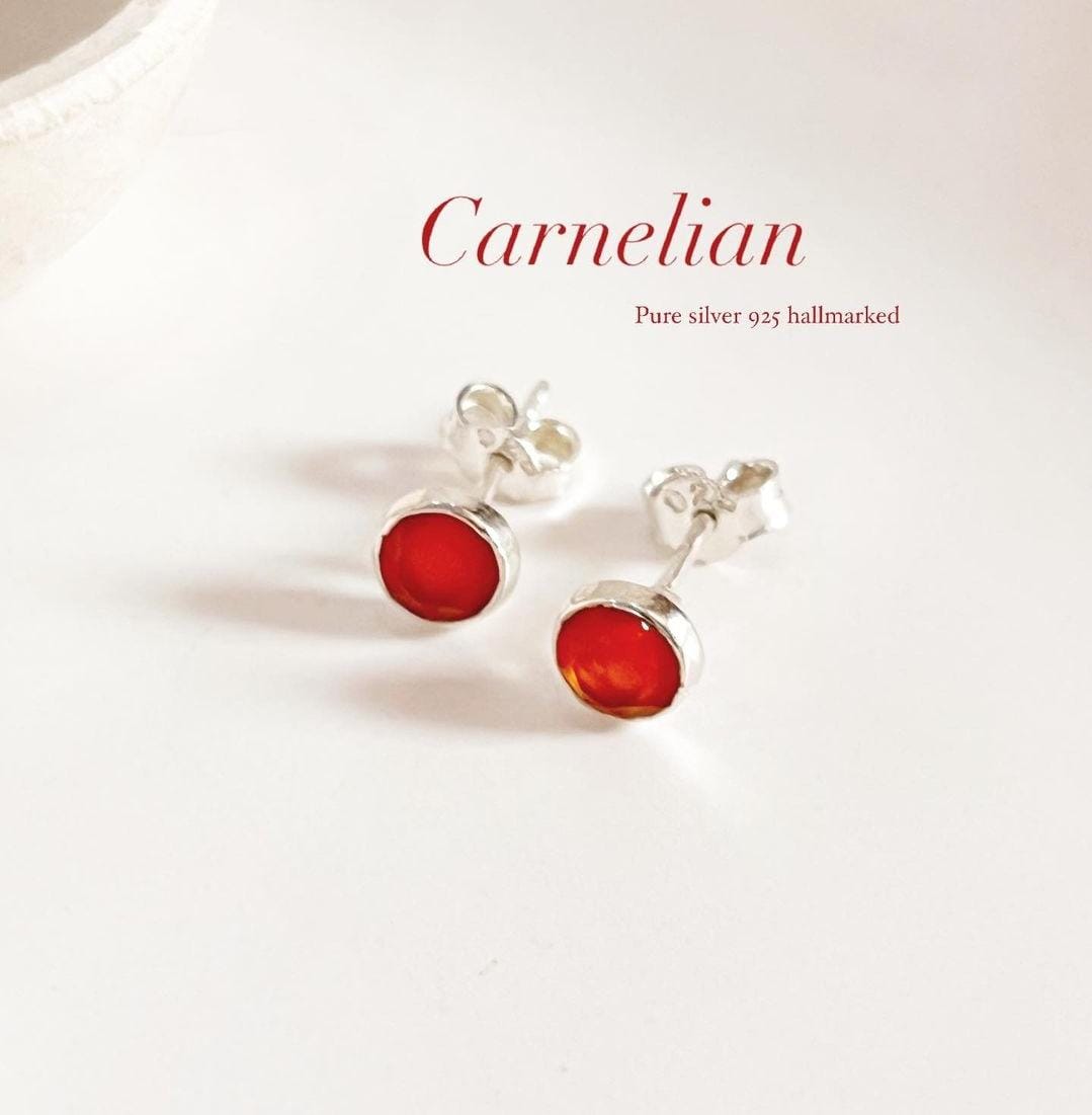 Carnelian 4mm tiny stud earrings in sterling silver