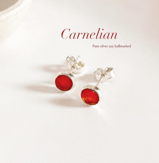 Carnelian 4mm tiny stud earrings in sterling silver