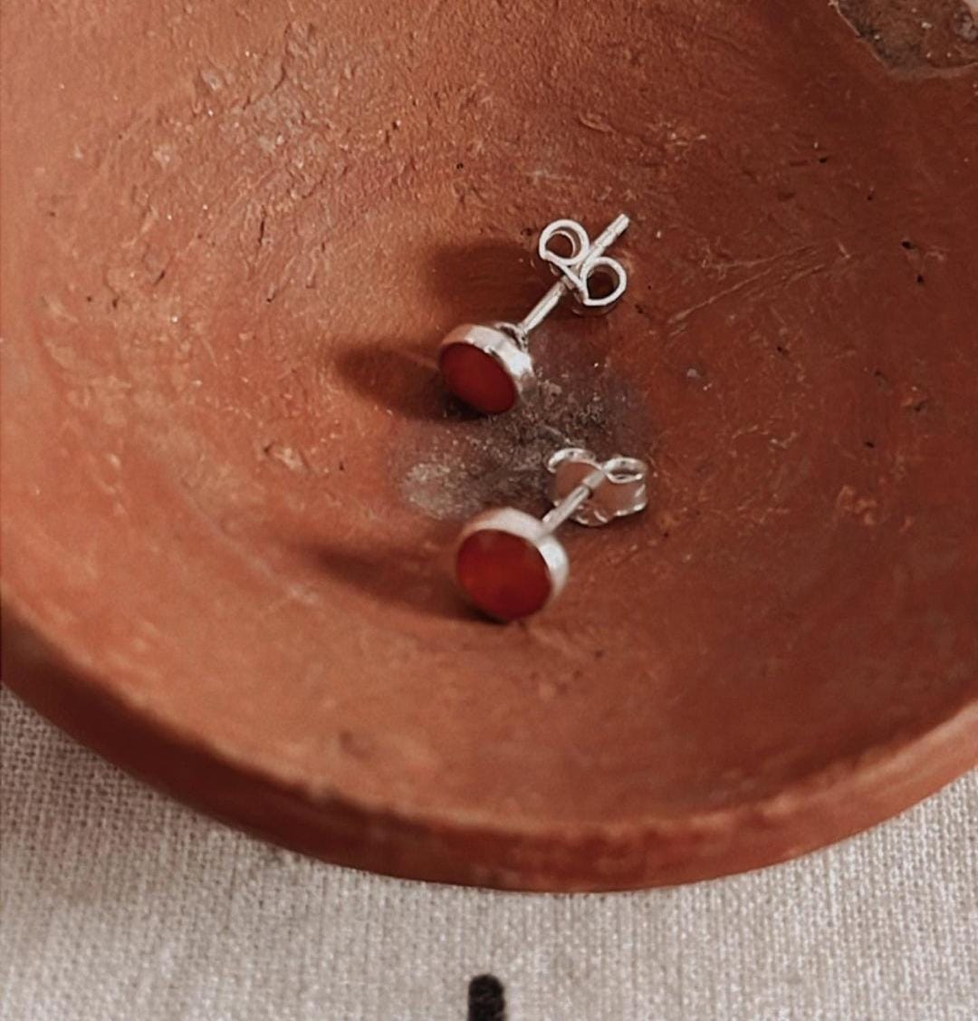 Elegant 4mm carnelian tiny studs with silver posts