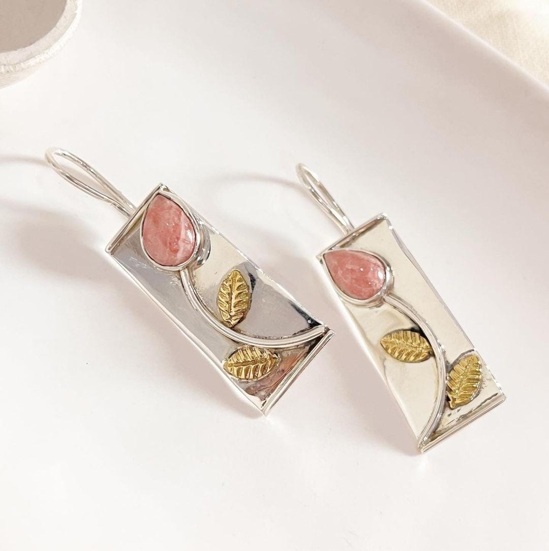 Sterling Silver Earrings with Rhodocrosite Flower Design