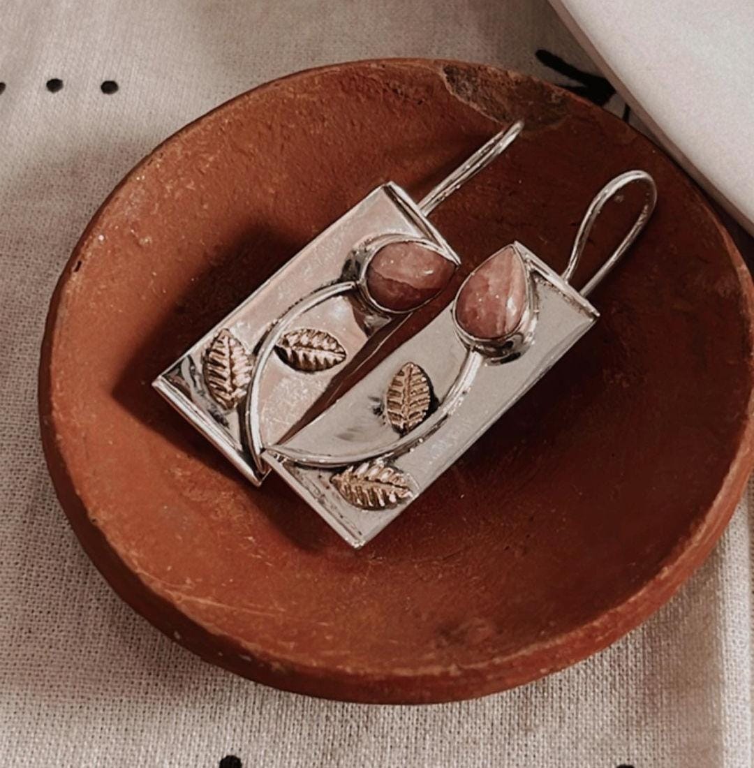 Silver Earrings Featuring Rhodocrosite Flower Stones