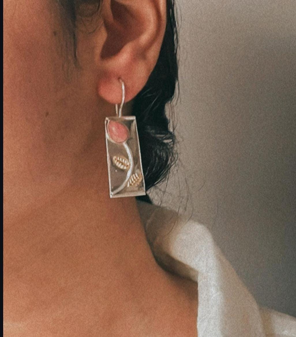 Beautiful Rhodocrosite Flower Earrings in Sterling Silver