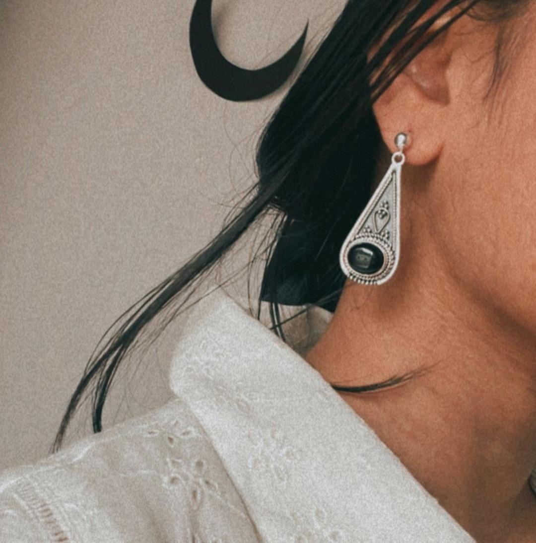 Elegant tribal drop earrings with black onyx accents