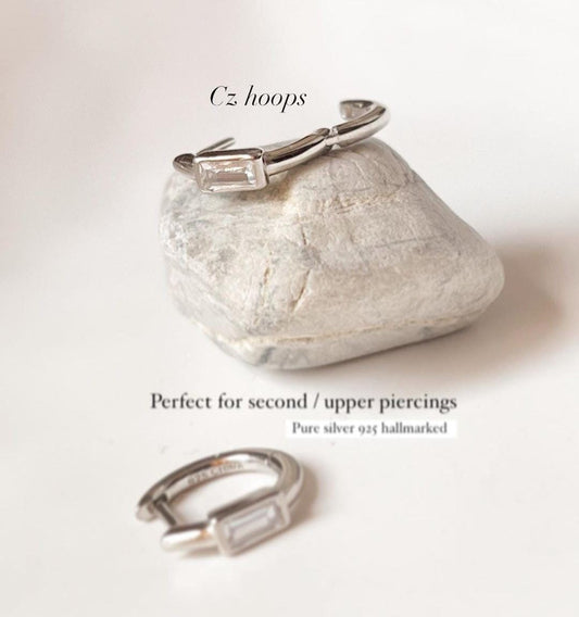 Elegant CZ tiny silver huggies with sparkling cubic zirconia