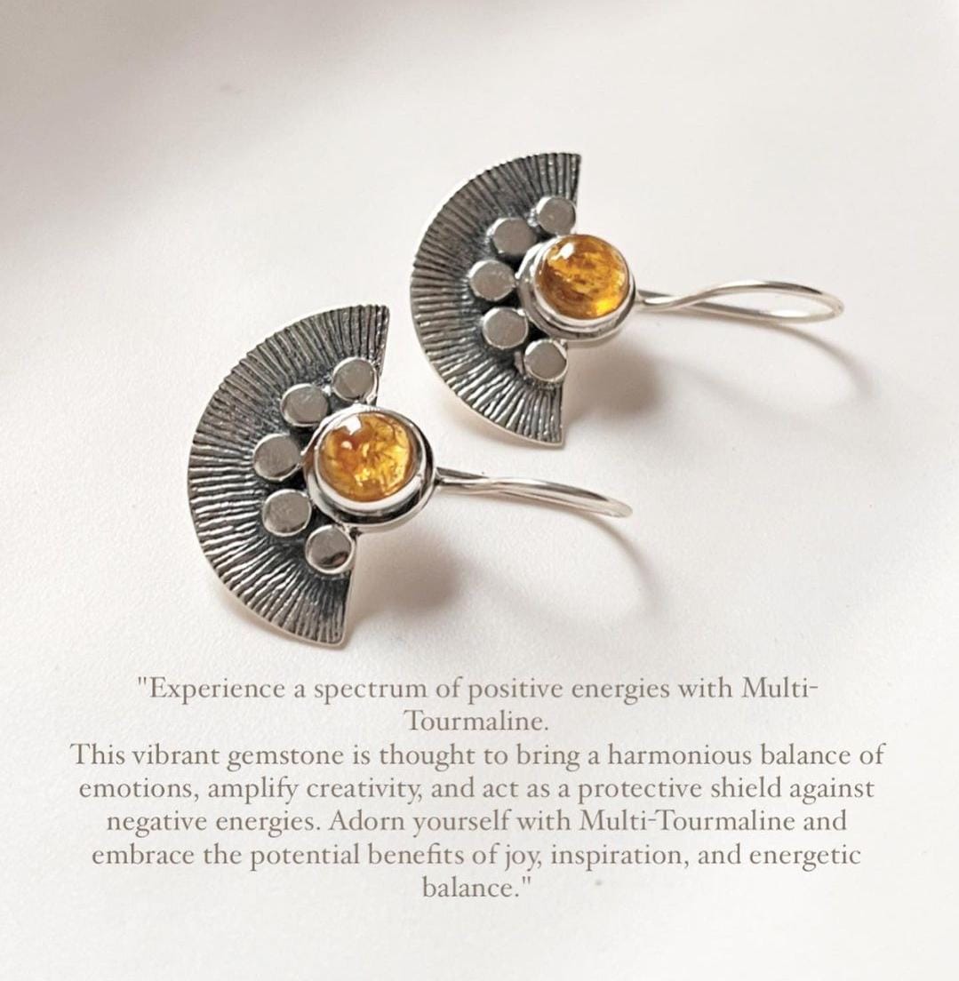 Multi Tourmaline Boho Silver Earrings for Women