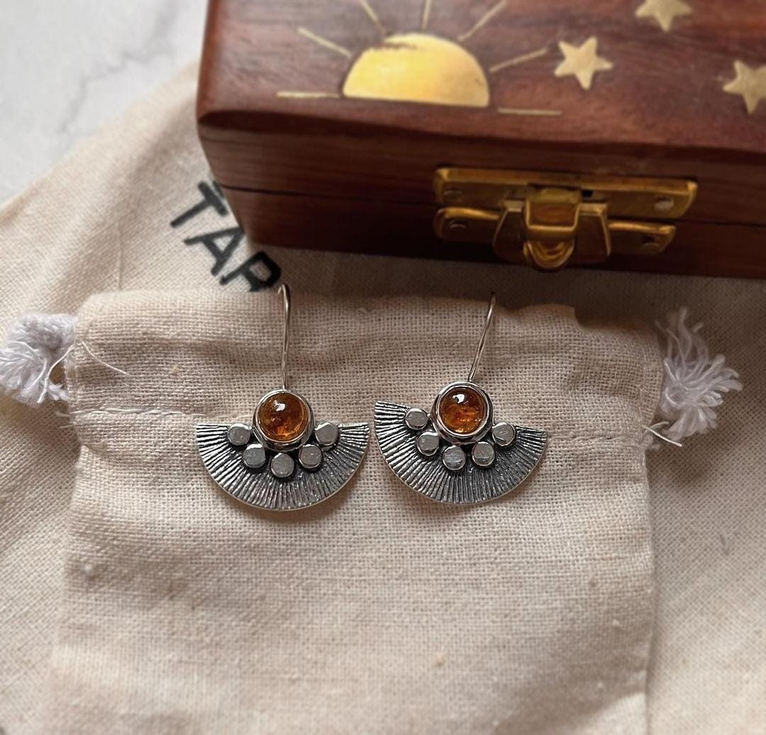 Colorful Multi Tourmaline Fan Design Silver Earrings