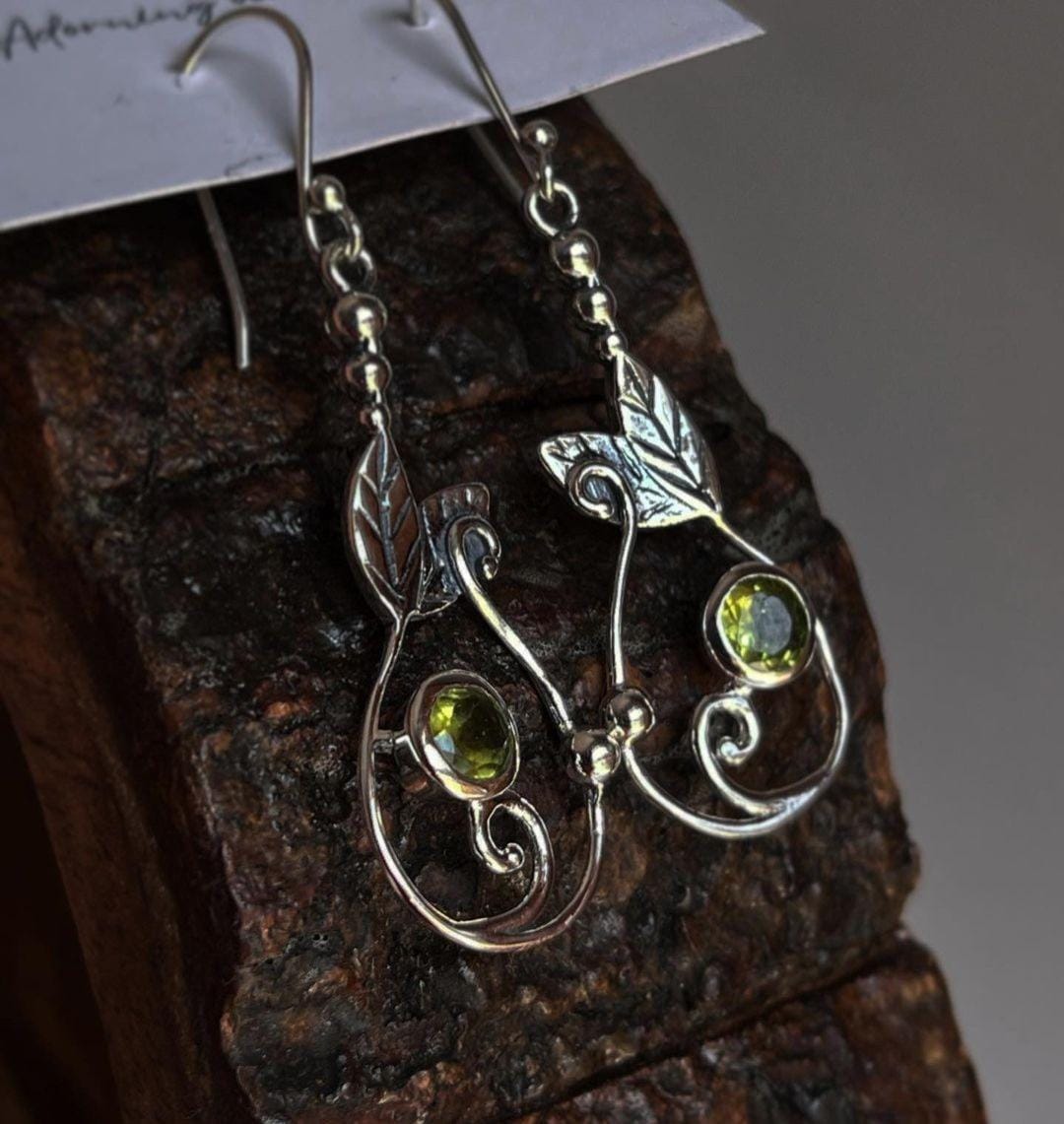 Boho Peridot Forest Enchantment Silver Earrings