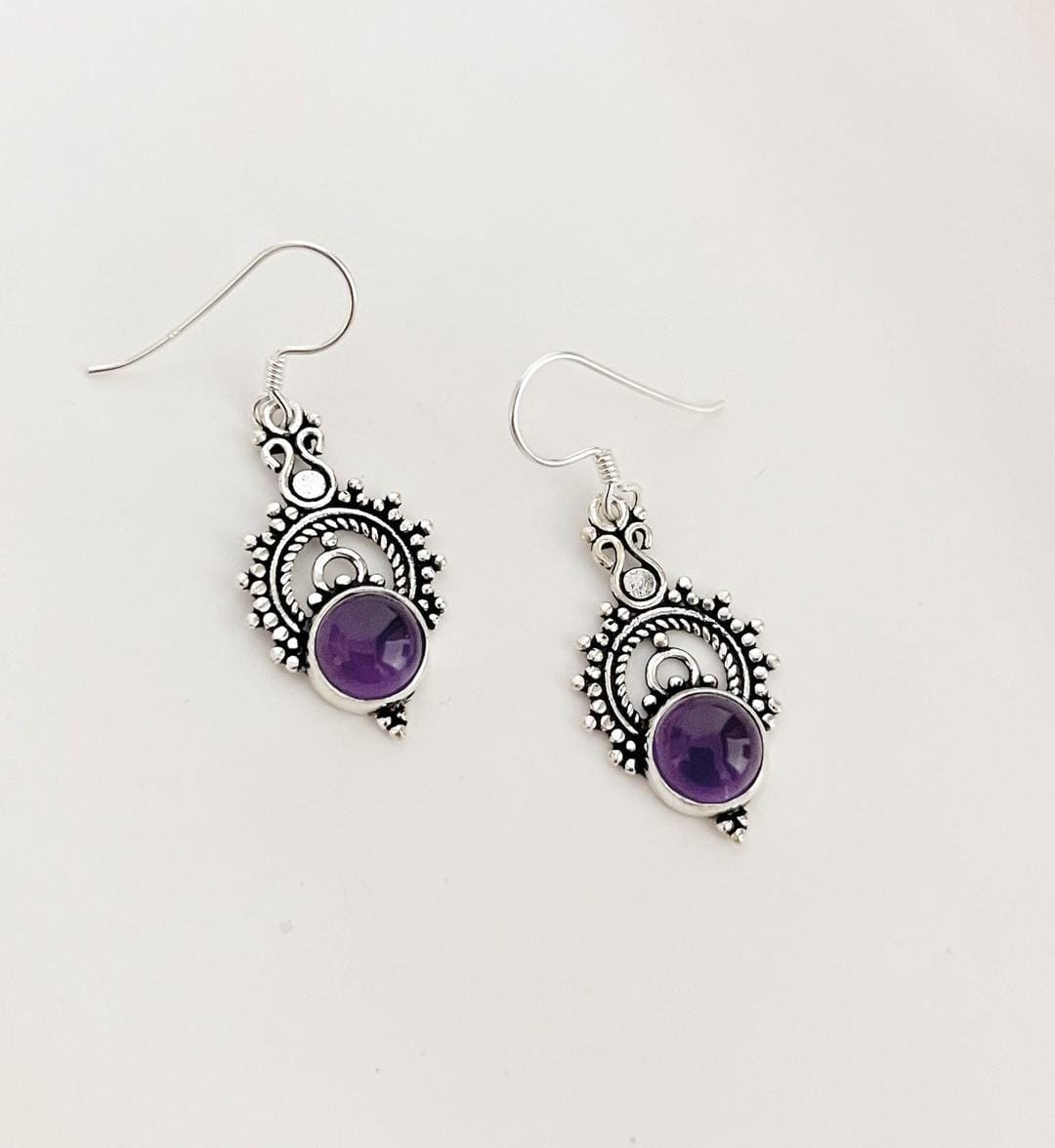 Sterling Silver Amethyst Rawa Hook Earrings 