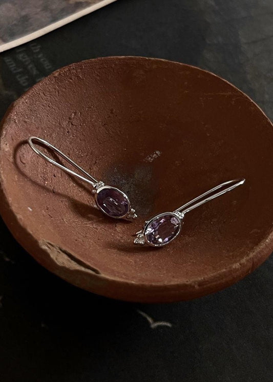 Handmade Amethyst Boho Hook 925 Sterling Silver Earrings 