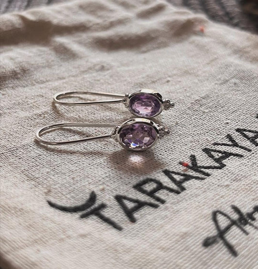 Amethyst Boho Hook Silver Earrings