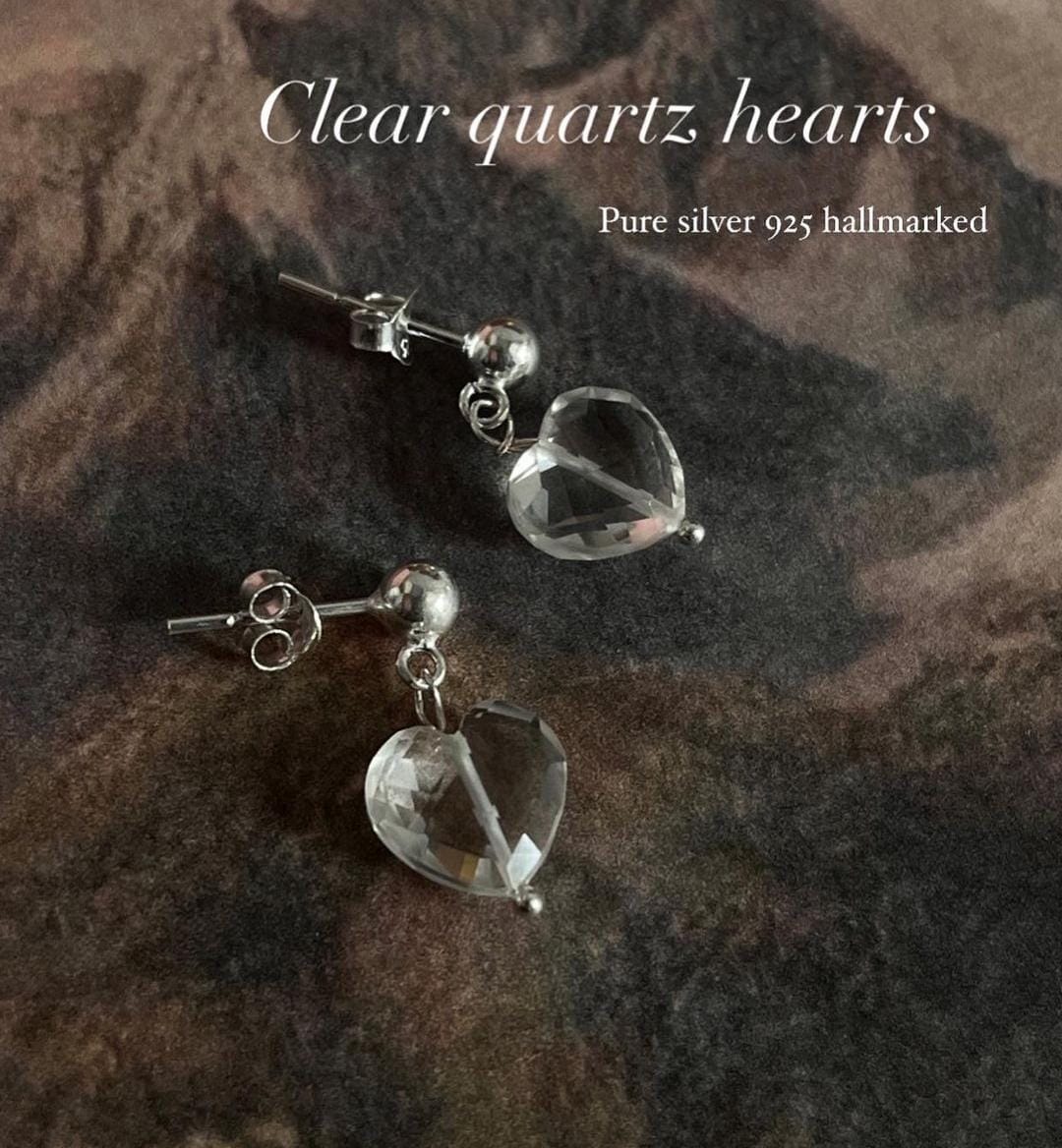Clear Quartz Heart Earrings with Silver 