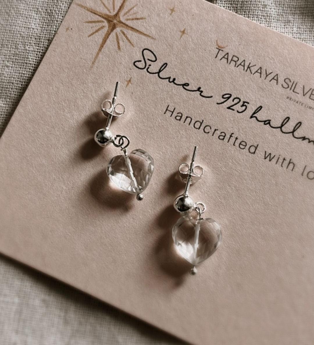 Elegant Clear Quartz Heart Earrings in Silver 