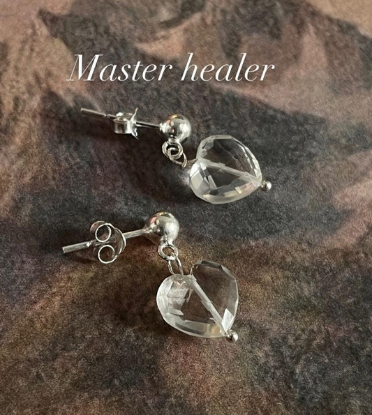 Clear Quartz Faceted Hearts Silver Earrings