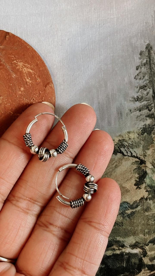 Elegant antique silver hoop earrings with intricate design 8.
