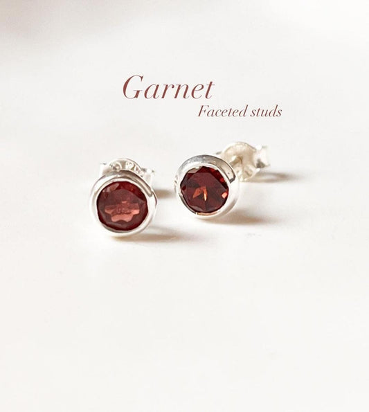 Tiny 4mm garnet stud earrings in sterling silver