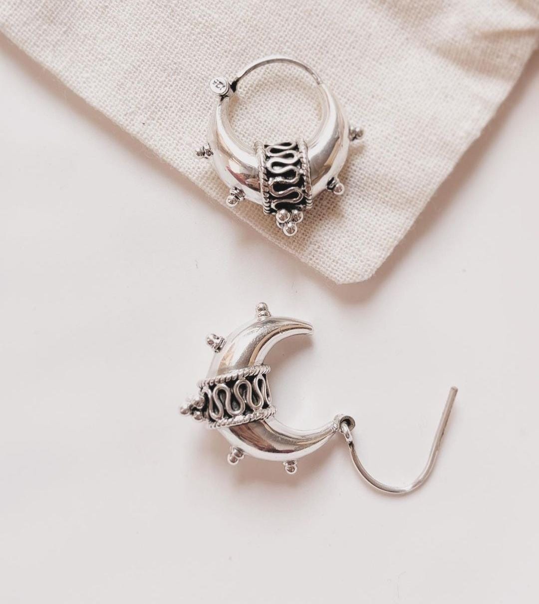 Sleek antique tribal big dolki hoops in high-quality sterling silver.