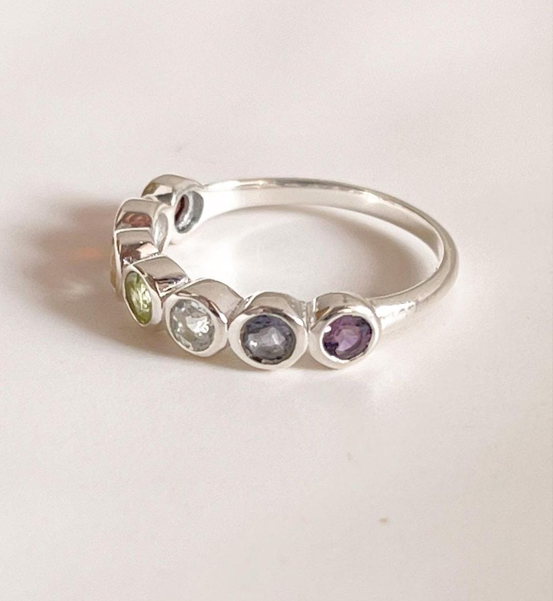 Handcrafted seven chakra eternity ring with round gemstones