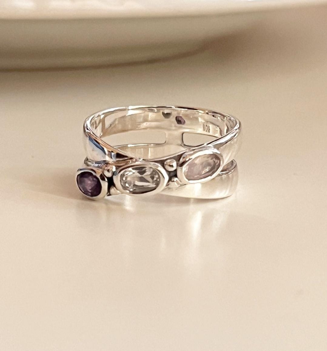 Sterling Silver Master Healer Ring featuring Amethyst, Clear Quartz, and Rose Quartz