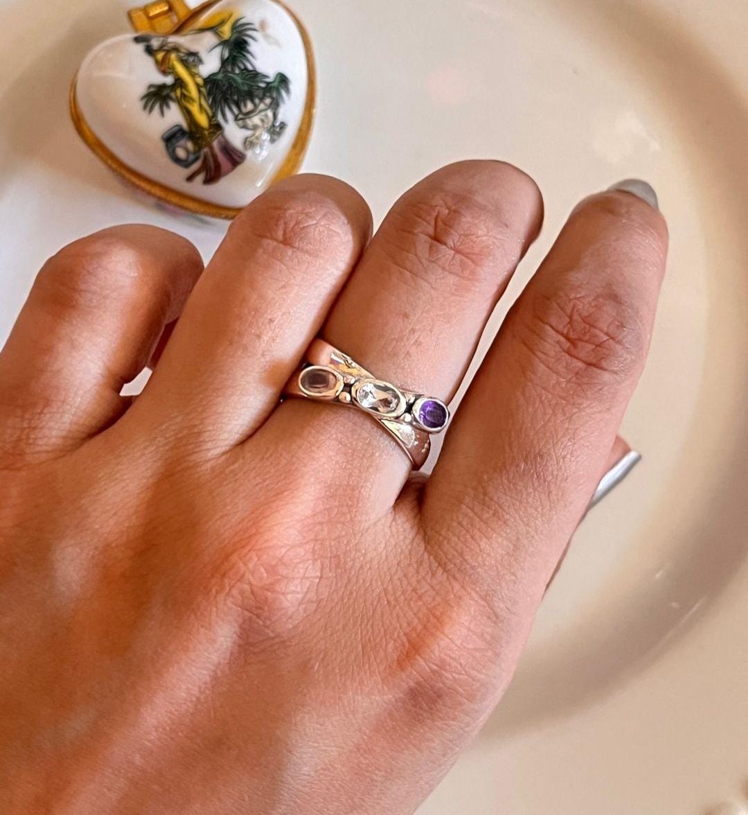 Sterling Silver Master Healer Ring with Cross Design and Healing Stones